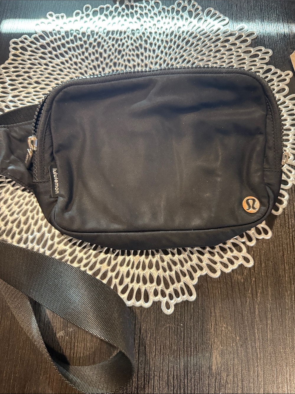 lululemon athletica Black Belt Bag with Silver Logo Accent